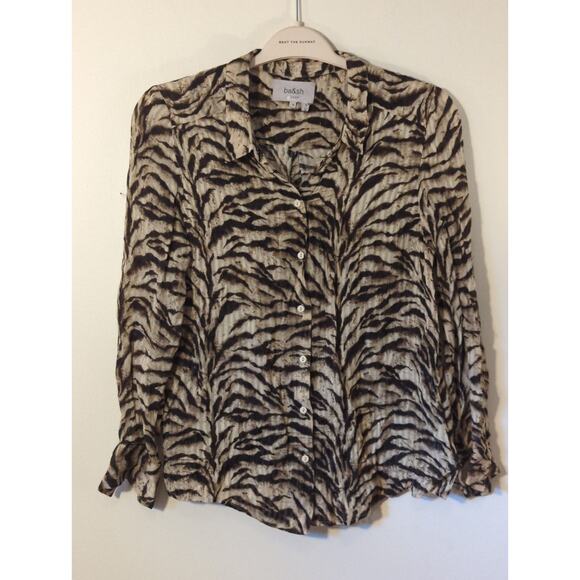 RTR Sz medium ba&sh Isaac Cream Brown Zebra Animal Print Button Up Blouse Shirt - Picture 3 of 6